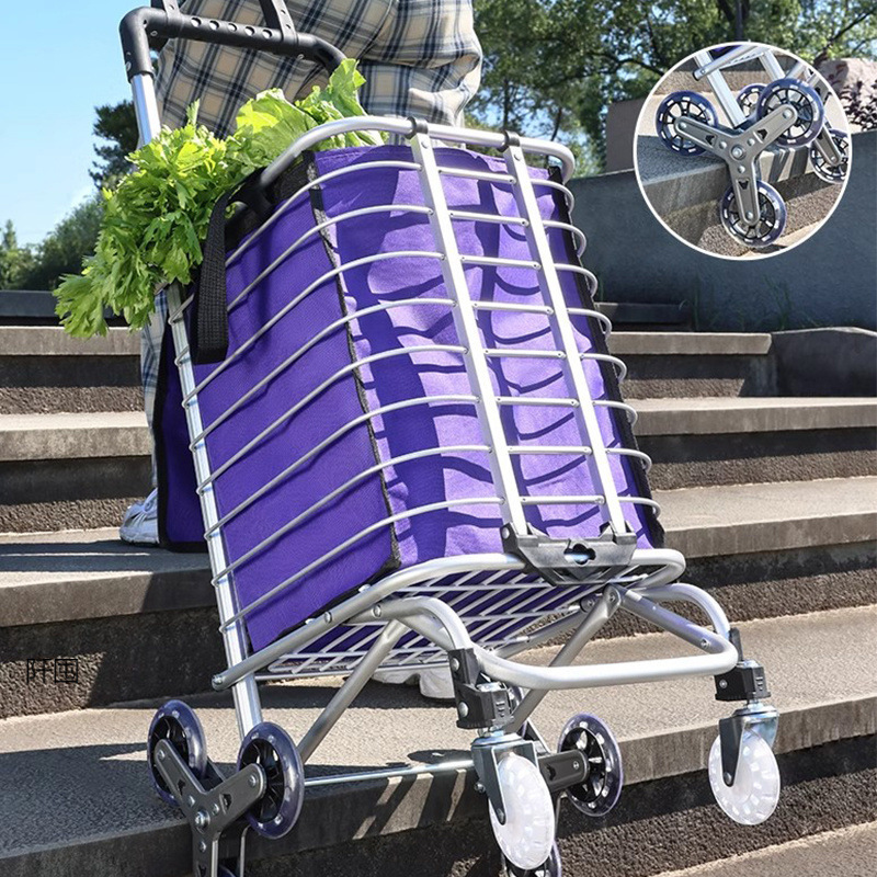 Portable Shopping Cart for Climbing Stairs, Grocery Shopping Cart, Small Trolley, Household Foldableable Lightweight Trolley Trailer, Elderly Trolley