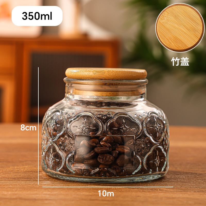 Retro en relieve Begonia flores vidrio almacenamiento de latas de sellado doméstico granos de café flores de té nueces almacenamiento de latas de gran abdomen