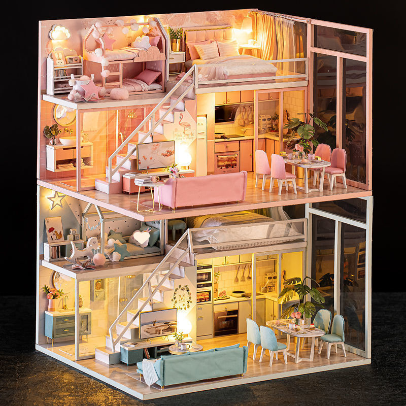 DIY キャビン手作りハウス組み立て立体パズルスーパーワールドビルディングブロックモデル女の子のおもちゃ誕生日|undefined