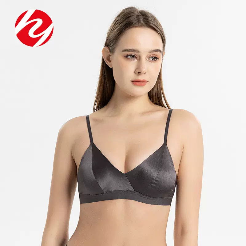 华业真丝法式三角杯缎面文胸女士无钢圈薄款舒适透气性感内衣夏季