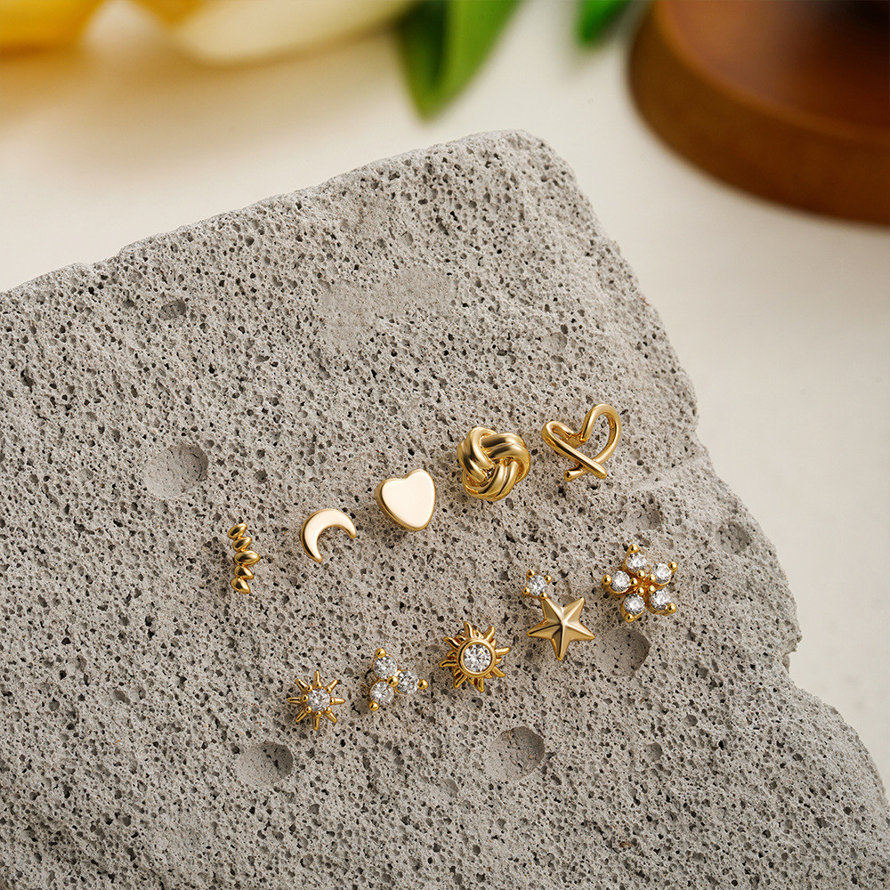 2g Weight 201 Stainless Steel Ear Needle Material Ear Studs Classification 1 Piece Quantity Casual, Daily Occasion Copper Material Star, Moon, Heart Shape Pattern All Seasons Season Women's Gender Plating Design Elegant, Simple Style Style 1 Piece Elegant Simple Style Star Moon Heart Shape Plating Copper Ear Studs 2