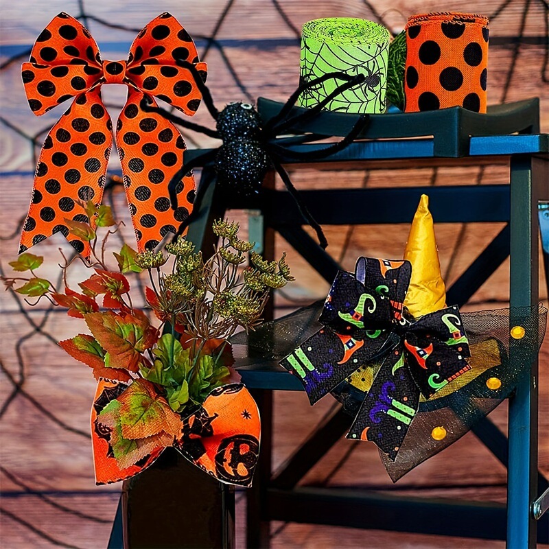 4種類のハロウィーンシーン装飾用品情蜘蛛網カボチャ波点プリント装飾用品リボン|undefined