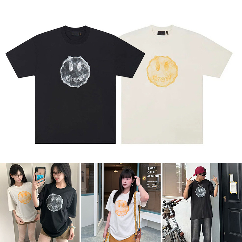 Drew Cosmic Smoke Smiley Face Print Limited Edition Versatile New Summer Simple Pure Cotton Short-Sleeved T-Shirt Export Drew Cosmic Smoke Smiley Face Print Limited Edition Versatile New Summer Simple Pure Cotton Short-Sleeved T-Shirt Export