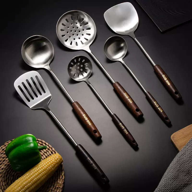 304不锈钢锅铲 木柄厨具套装 炒菜铲子汤勺漏勺煎铲 家用厨房用具
