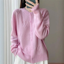 跨境2025秋冬新款甜美小清新立体爱心软糯百搭羊毛针织开衫慵懒毛