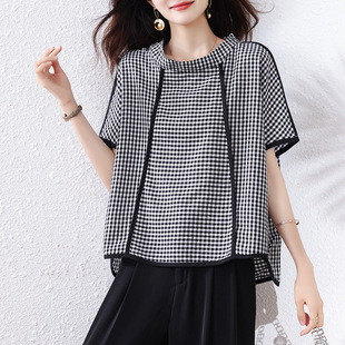 Real Shot 2025 Summer New Cotton Linen Breathable Fashionable Loose Flesh Cover Slimming Design Light Luxury Top