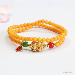 As soon as Yu natural beeswax double ring bracelet chicken yellow amber bracelet jewelry wholesale generation HP4101303