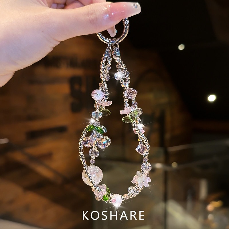Honey Peach Cat Flash Diamond cadena de teléfonos móviles ligera de lujo nicho de alta calidad bolsos de cristal colgante colgante de mano lindos dibujos animados