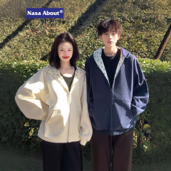 NASA情侣复古开衫连帽卫衣春秋新款美式宽松舒适休闲百搭时尚夹克