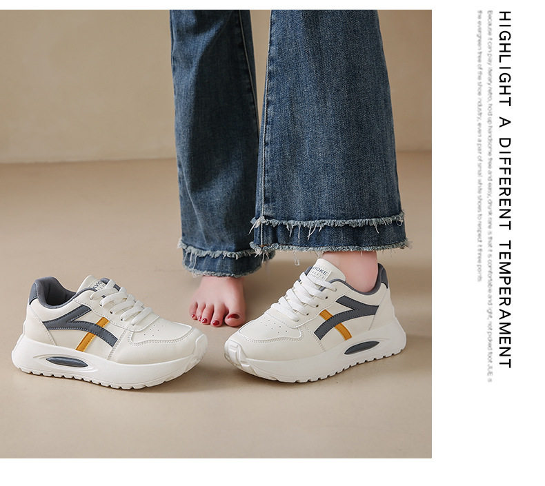 Giày sneaker nữ đế dày kiểu giày trắng cổ thấp, gót vừa 3–5 cm, dây buộc phía trước — Màu kaki be, Màu xanh be, Màu xám be chi tiết 22
