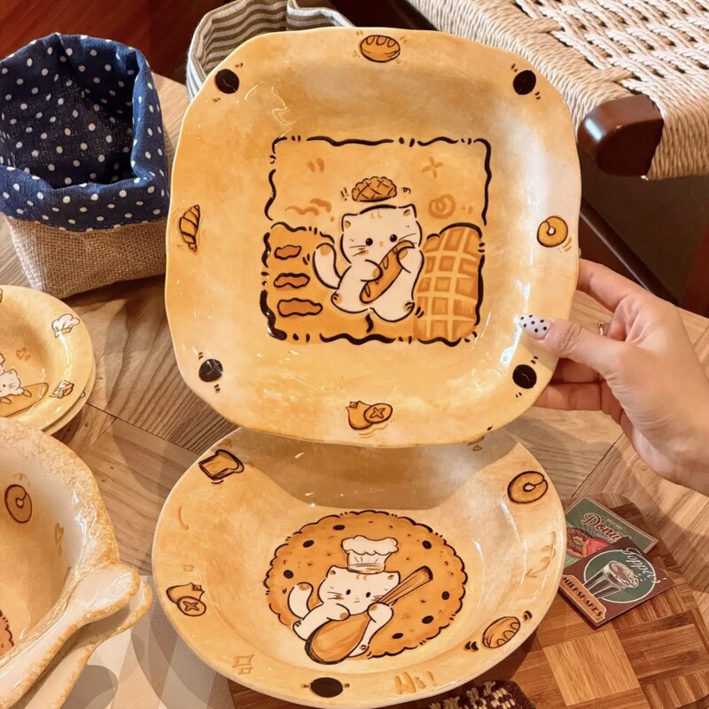 Xiaomi Bakery Ceramic Plate Tableware High-Quality Underglaze Color Cute Korean Cream Style Dinner Plate Breakfast Plate Xiaomi Bakery Ceramic Plate Tableware High-Quality Underglaze Color Cute Korean Cream Style Dinner Plate Breakfast Plate