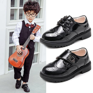 Детская кожаная обувь 2024 Spring Boys Black Dance Tance Small Leather Shoes yinglunfeng Bab