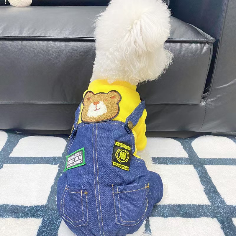 노란색 데님 곰인형