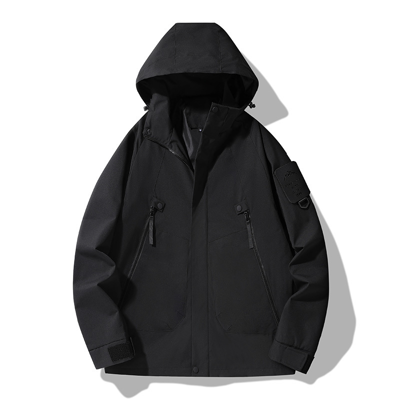 2518 カップルスタイルスプライシングトレンディなアウトドアレジャースポーツフード付きジャケット登山ジャケット男性と女性のためのルーズジャケット|undefined