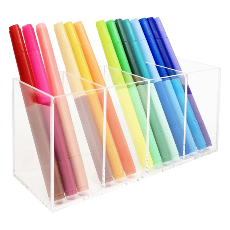 Caja de almacenamiento de cuatro rejillas de acrílico transparente cepillo de maquillaje ceja cepillo de lápiz caja de acabado escritorio papelería titular de la pluma caja de presentación