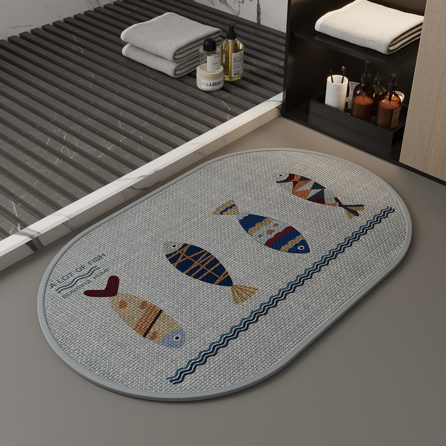 Style weaving-light blue-little fish oval / 40*60cm