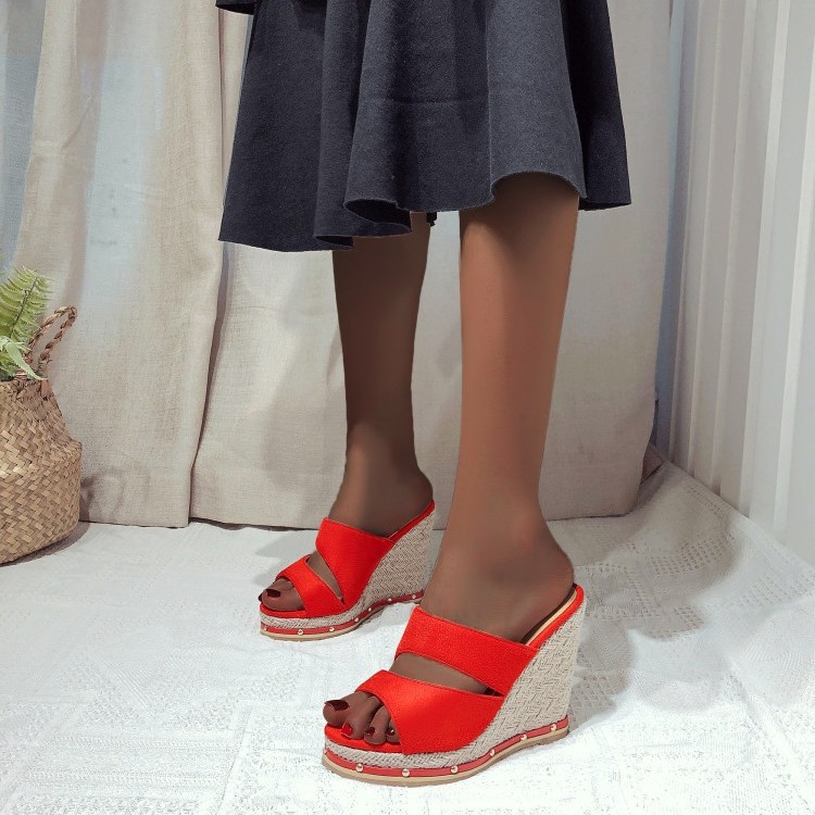 Ciabatte donna con zeppa e intreccio in paglia multicolore_voghion.com