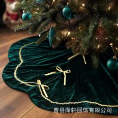跨境圣诞树裙天鹅绒绗缝树底装扮摆围裙装扮奢华天鹅绒扇形树裙