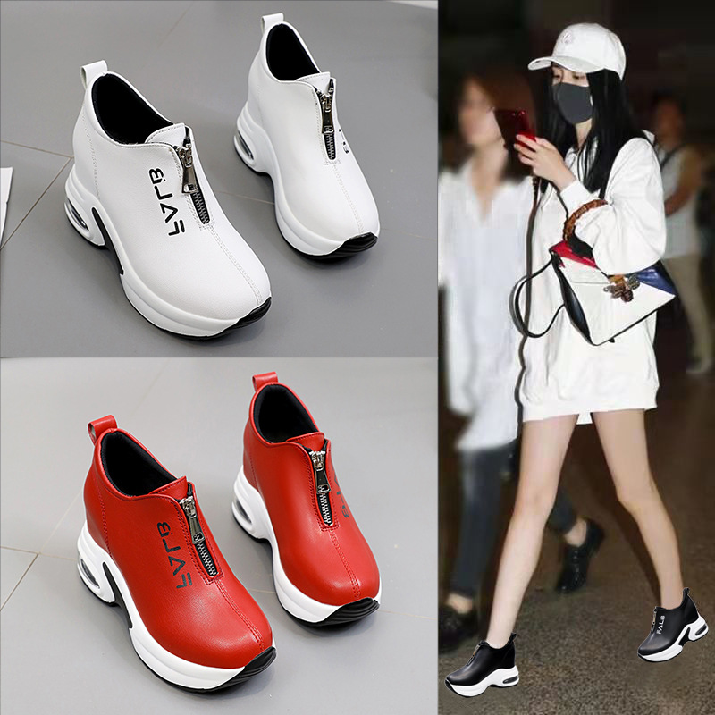Hidden Heel Casual Thick Sole Slimming Leather Sneakers Spring Autumn New Platform Trendy Women's Shoes_voghion.com