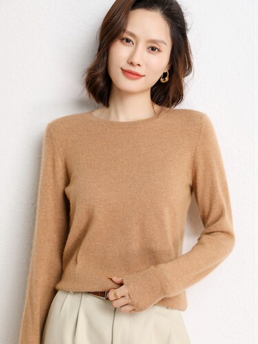 Winter and Spring New Cashmere Sweater for Women, Knit Crew Neck Long Sleeve Loose and Slimming Cardigan, Innerwear for Warmth