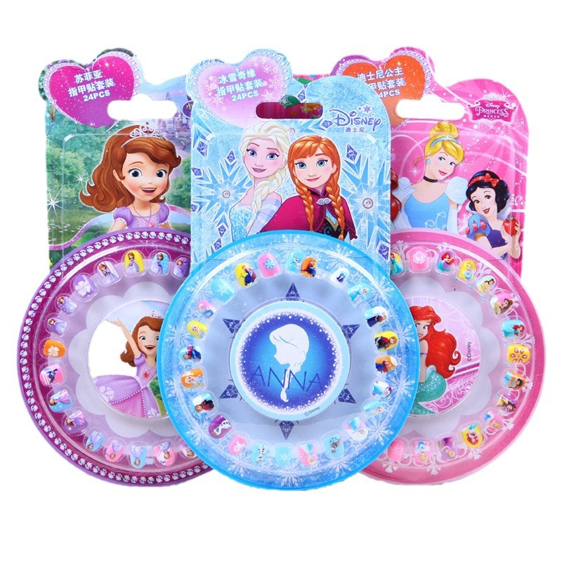 Genuino autorizado de los niños de dibujos animados de diamantes Pegatinas de oído hielo princesa uñas pegatinas chica uñas pegatinas con lima de uñas
