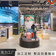 品牌运动鞋展示架墙面铁网鞋子展示架木质椭圆地台鞋子展柜流水台