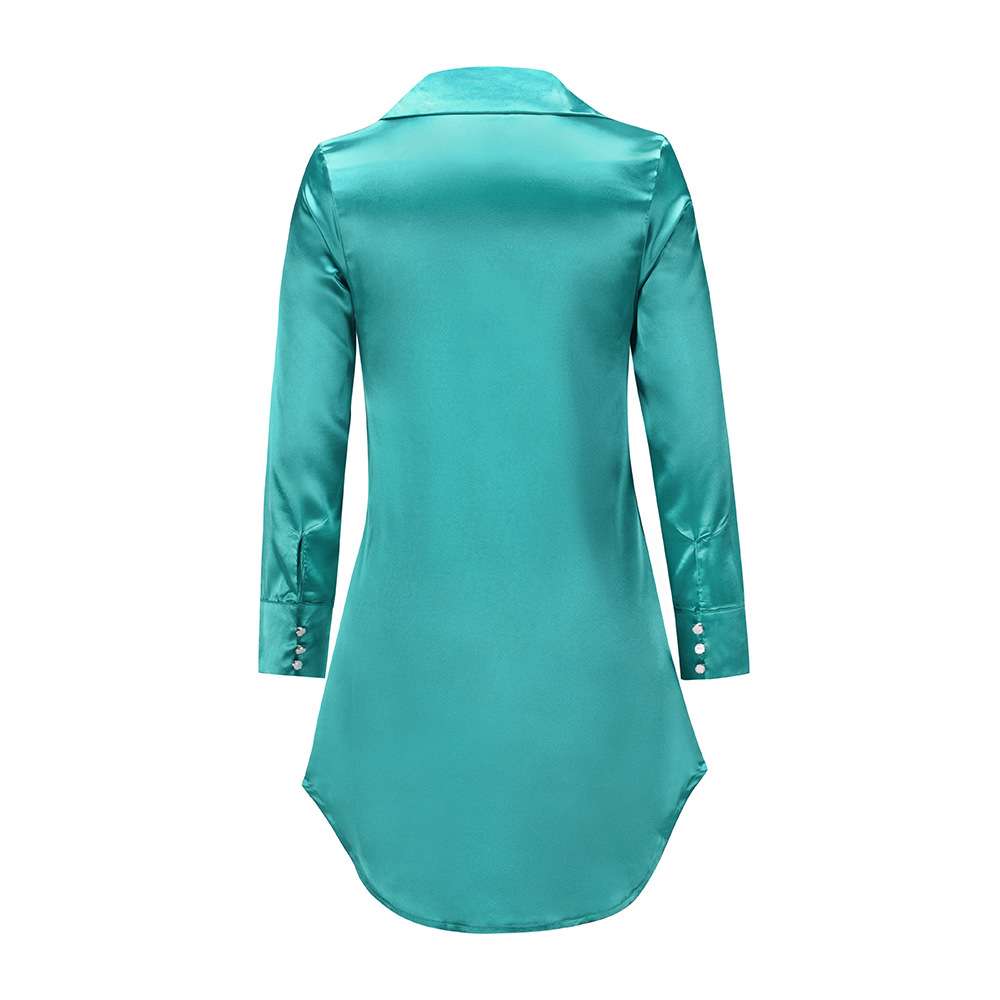 V-Neck Sleeved Imitation Silk Dress NSHYG72270