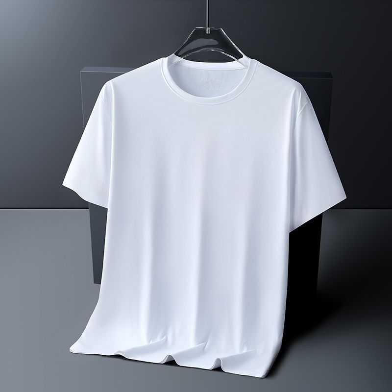 アイスシルクシームレス半袖Tシャツメンズ夏薄いラウンドネックTシャツメンズプラスファットプラスサイズカジュアル速乾服|undefined