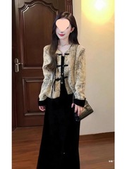 小七今年流行穿搭一整套新中式感盘扣外套连衣裙显瘦两件套女