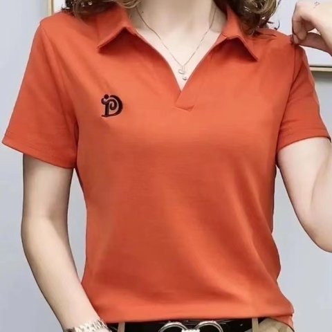 Source Manufacturer Internet Celebrity Women's Polo Shirt V Neck Short-Sleeved T-Shirt Women's Summer New Style Age-Reducing Casual Top