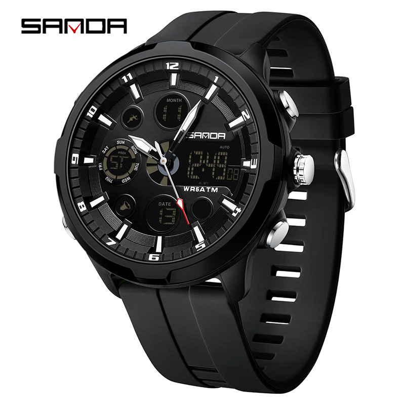 SANDA SANDA reloj electrónico para hombres moda casual reloj coreano impermeable despertador de luz nocturna reloj multifuncional 9053