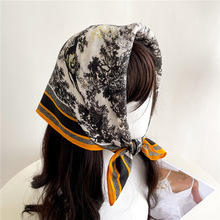 动物花纹方巾新款女士65×65cm脖巾薄款人字纹棉麻手感丝绒围巾