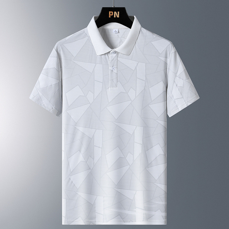 Más el tamaño de la camisa polo de seda de hielo de verano de los hombres de seda de hielo camiseta de los hombres de la moda de negocios de los hombres de la solapa de manga corta papá desgaste al por mayor