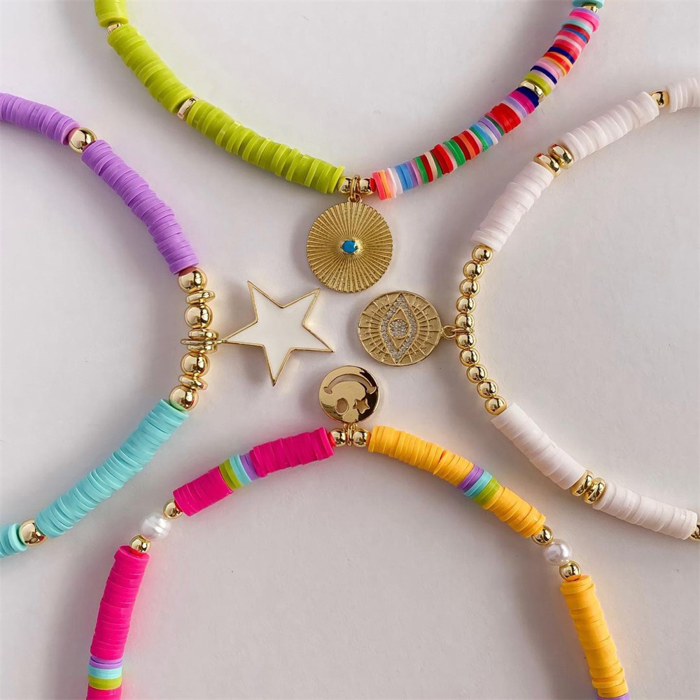 Vacation Star Smiley Face Pearl Metal Beaded Knitting Bracelets 1 Piece