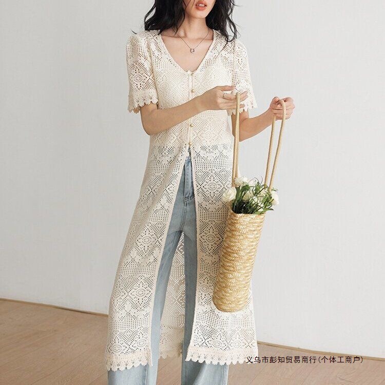 Women's Long Sun Protection Clothing, Summer 2025 New Style, Short-Sleeve Hollow-Out Knit Cardigan with a French Design, Air Conditioning Shirt Women's Long Sun Protection Clothing, Summer 2025 New Style, Short-Sleeve Hollow-Out Knit Cardigan with a French Design, Air Conditioning Shirt