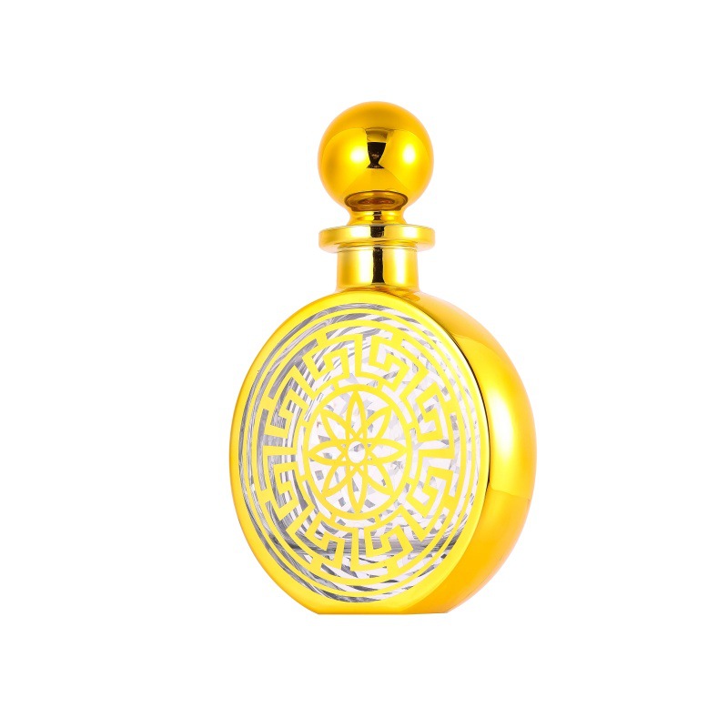 Botella de difusión de vidrio árabe botella de perfume 150ml botella de exhibición de aceite esencial chapado en oro botella de vidrio fragrante botella dividida