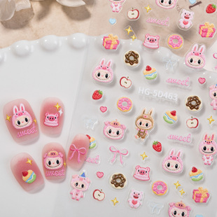 Cute Labubu Nail Stickers 5D Embossed Three-Dimensional Internet Celebrity Trendy Labubu Nail Art Stickers Accessories Hg Style