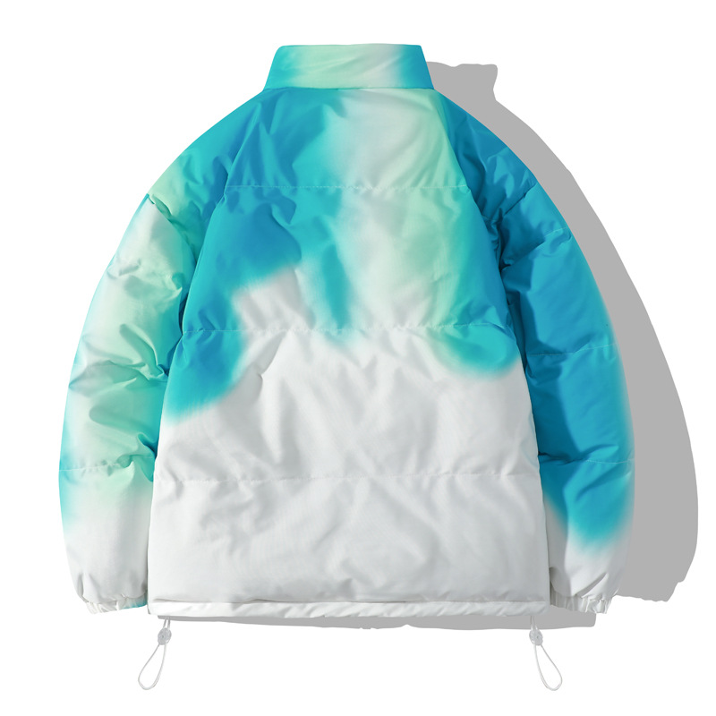 Down for men, winter gradient stand up collar thick cotton ja, plus size color blocked couple loose fitting bread_voghion.com