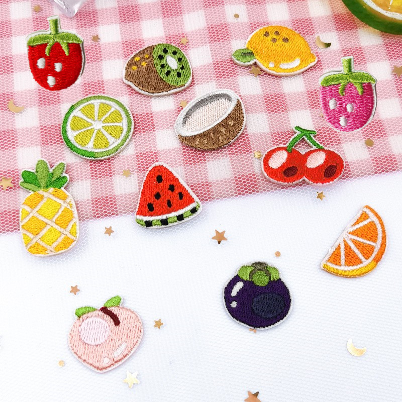 Zhinuo bordado de la computadora de dibujos animados de frutas bordado pegatinas accesorios de bricolaje Ropa Decoración parche Pegatinas de tela lindo autoadhesivo