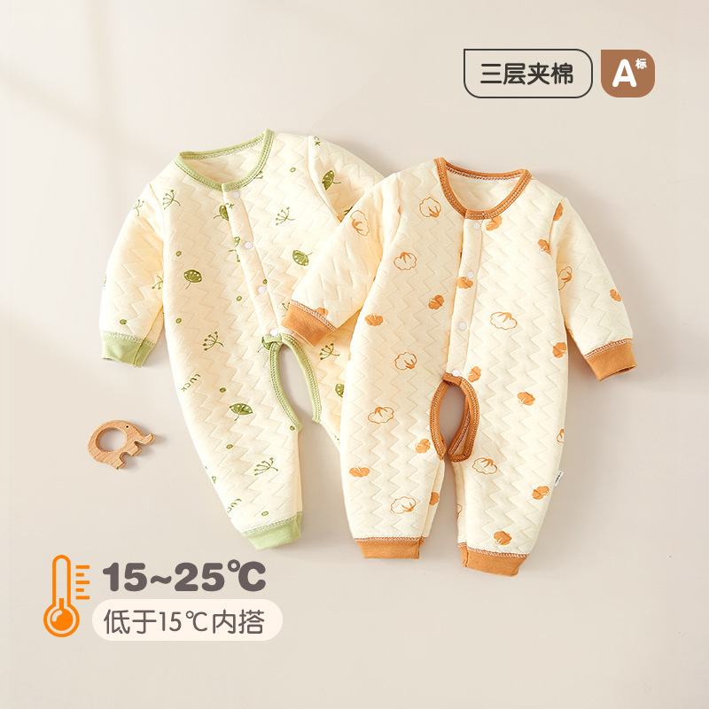 Thickened Baby Clothes for Boys and Girls, Baby Quilted Jumpsuits, Infant and Toddler Open-Fitting Warm Pajamas