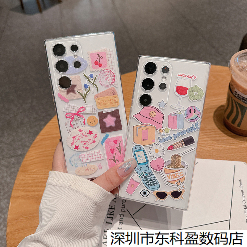 Suitable for Samsung S25Ultra Apple Iphone17 Ins Retro Girl Label Mobile Phone Case Painted Protective Cover