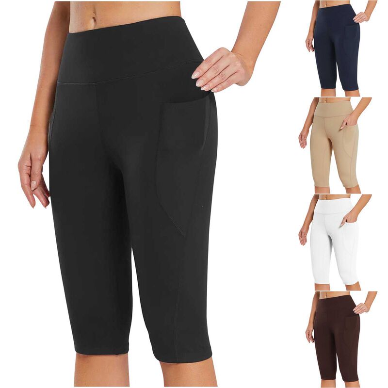 2025 European and American Cross-Border Spring and Summer Flap Pocket Pants Yoga Fitness Sports Women's Leggings Plus Size Women's Anti-Exposure Slimming Look