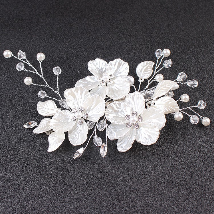 European and American Cross-Border New Hair Accessories Korean Bridal Wedding Headdress White Shell Petals Handmade Pearl Hairpin Hairpin Flower