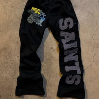 跨境新款流行SAINTS系列印花青少年休闲阔腿裤长裤热销批发