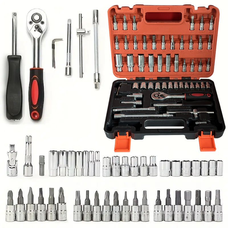 46-Piece Chrome Vanadium Steel Socket Tool Set, Black 151-Piece Repair Tool Set, 216-Piece Auto Repair Set