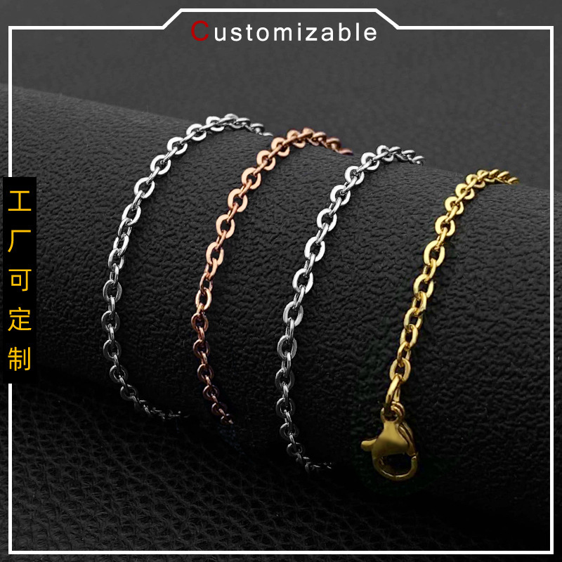 Ggch Stainless Steel Necklace Gold-Plated Rose Gold Women's Titanium Steel Flat Cross Chain Fashion Simple Trendy Clavicle Chain Wholesale