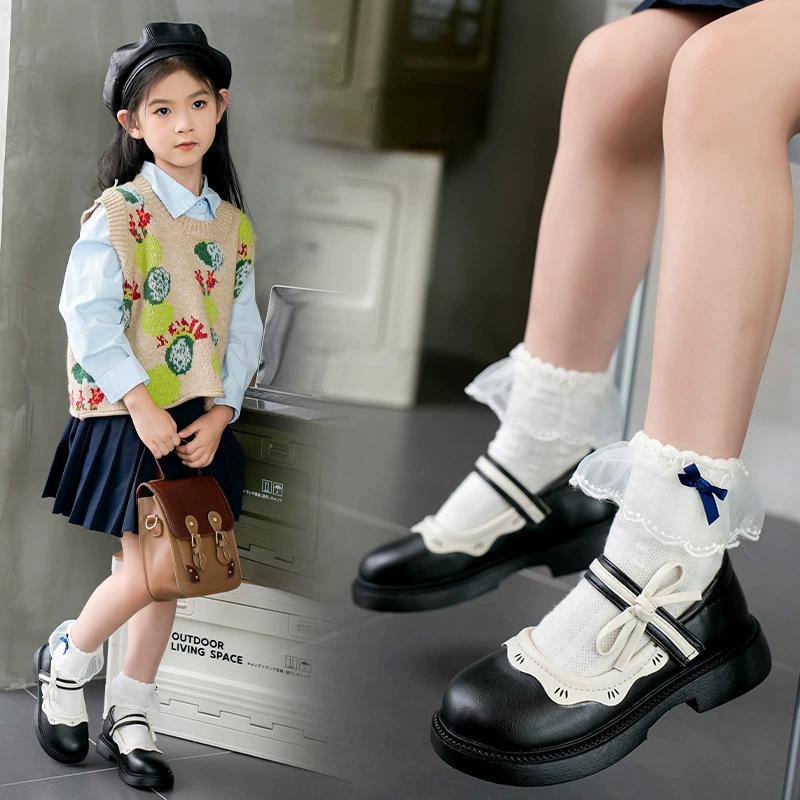 Обувь для девочек. Детская обувь принцессы. Новинка 2023 года. Осенне-зимняя детская кожаная обувь на мягкой подошве для девочек. Черные одинарные туфли с бантом.