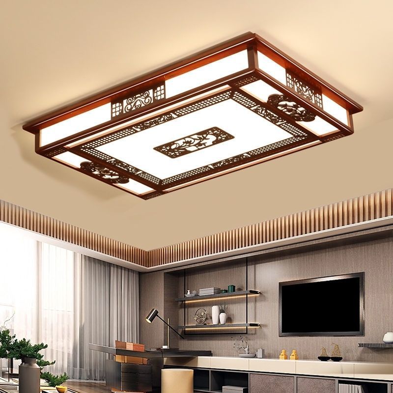 中式客厅灯长方形LED实木吸顶灯现代中式灯卧室餐厅简约实木灯具