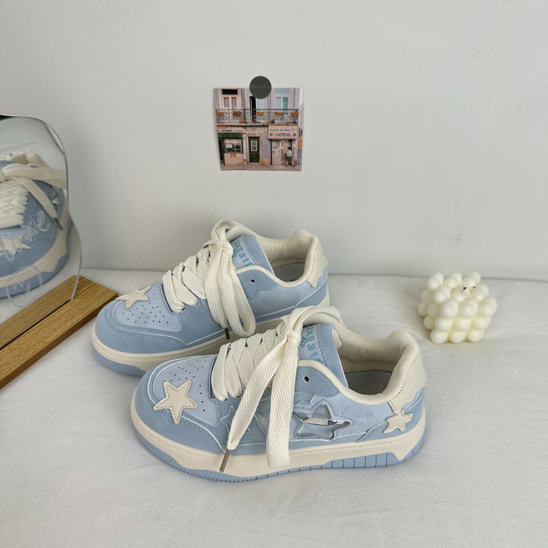 厚底低帮板鞋女学生2024新款星星帆布鞋韩版百搭休闲女鞋得物代发