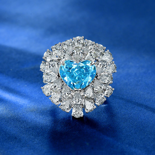 Shi Pei Jewel Sea Blue Heart 10*12 Ice Flower Cut High Carbon Diamond 10 karat Full Diamond Luxury Ring 5-9#